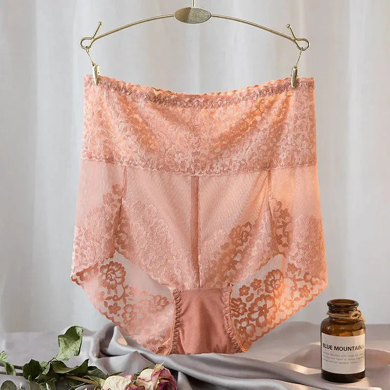 LaceLine Plus Size Women Lace High Waist Panties Mesh Girdle Waist Shaping Underwear Tummy Control Butt Lifter