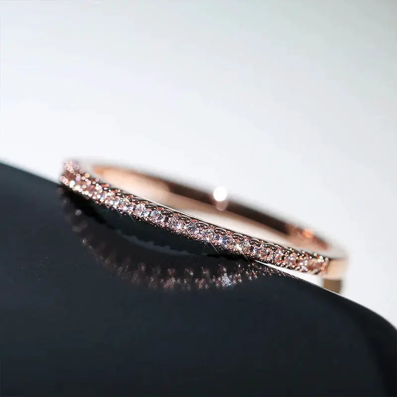Huitan Three Colors Simple Band Ring for Women with Shiny Cubic Zirconia Brass Plated Jewelry Anniversary Gift