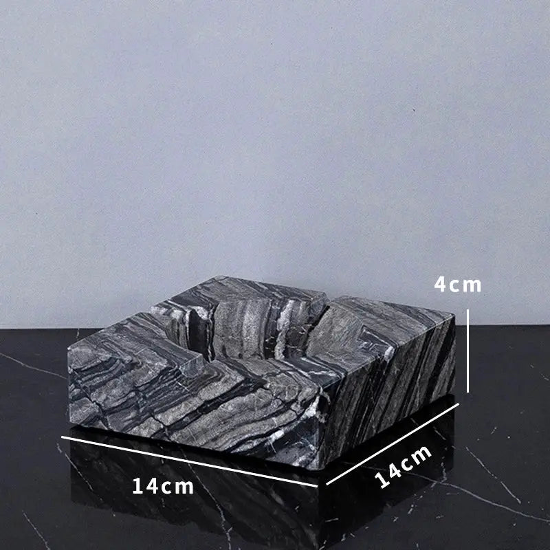 Marble bathroom tray from Simples Market, ancient wood-grain natural stone with gray veining, 14x14x4 cm