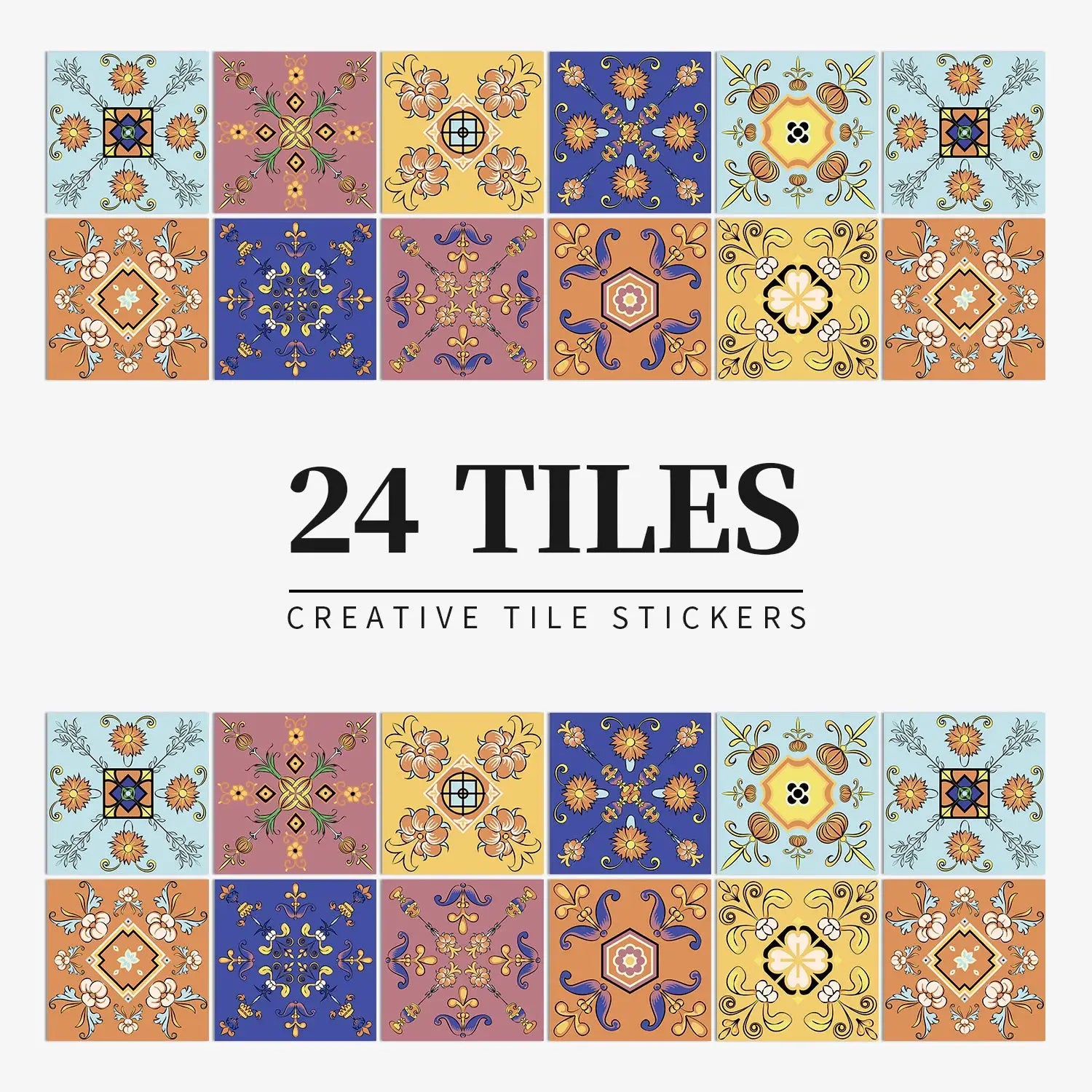 Simples Market 24-piece tile sticker set; light-colored waterproof self-adhesive wall decals for kitchen and bathroom