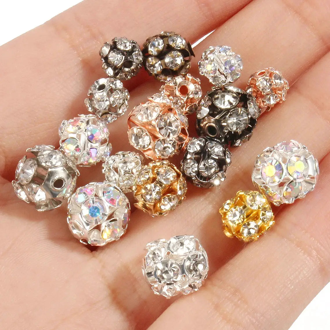 50Pcs AB Color Metal Crystal Beads 6mm 8mm 10mm Rhinestone Ball Shape Loose Beads For Jewelry Making
