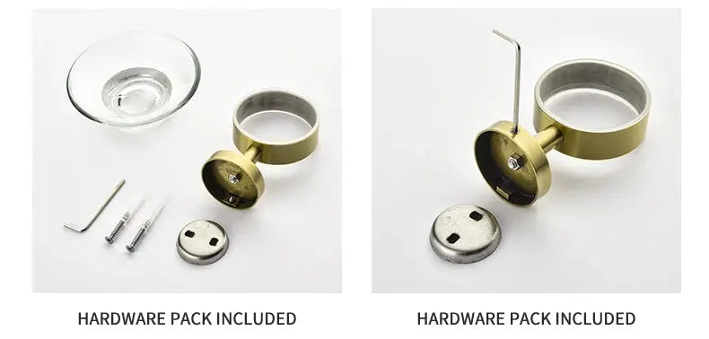 Simples Market brushed gold bathroom hardware set; 5-piece wall-mount with toilet brush holder, robe hook, paper holder.