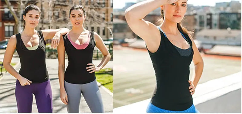 Neoprene sauna vest waist trainer tank top by Simples Market, black athletic shapewear for gym (2 shown)