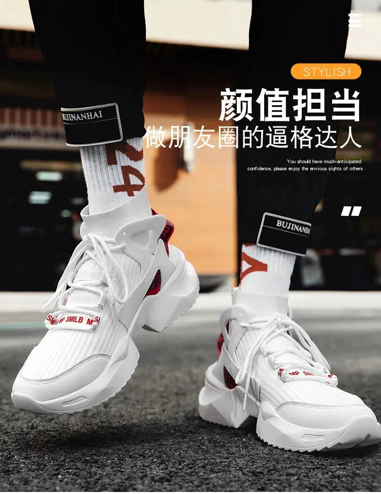 men's white breathable sport sneakers, pair by Simples Market