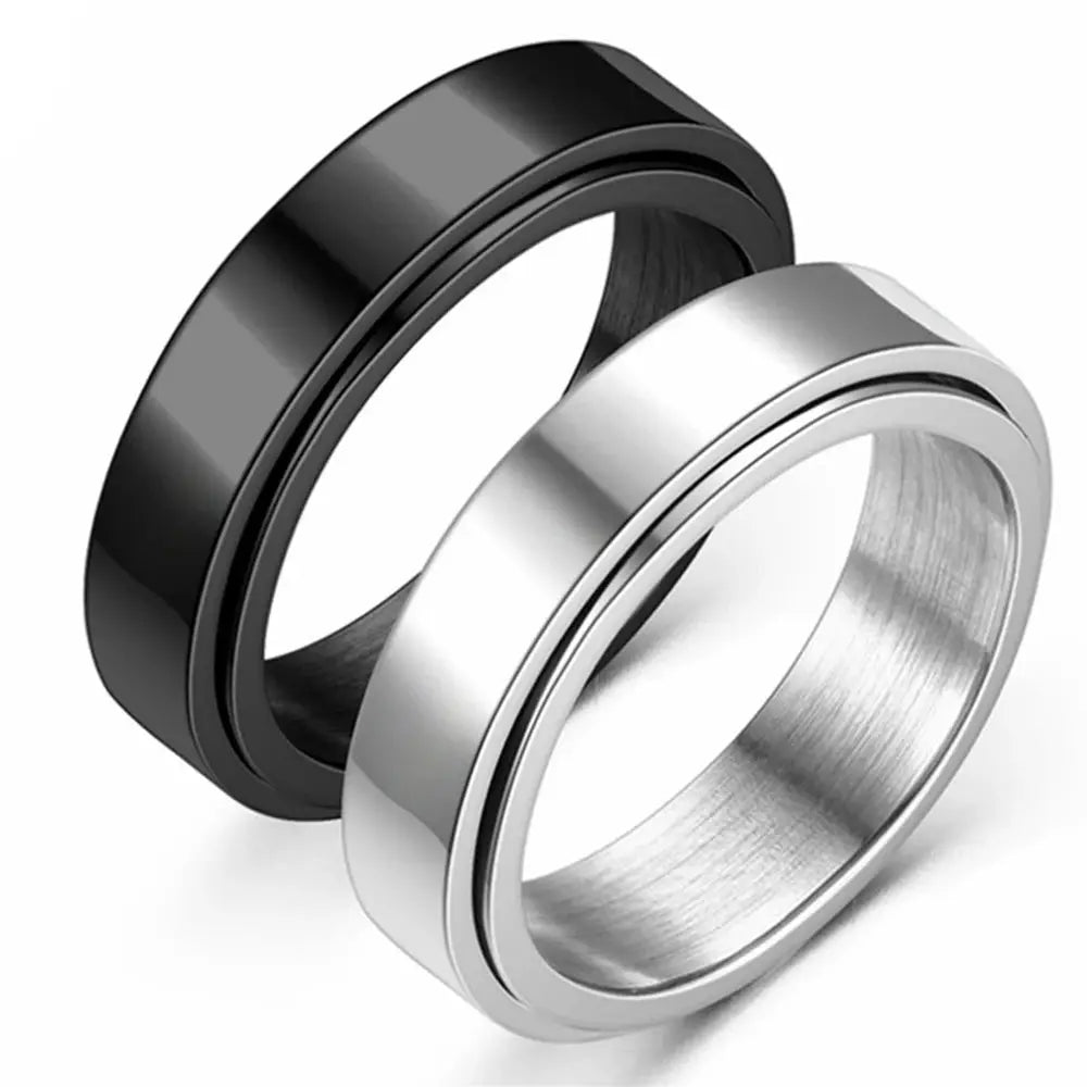 Anxiety Fidget Spinner Ring Stainless Steel Unisex Spinning Band Black Or Silver Anti Stress Jewelry