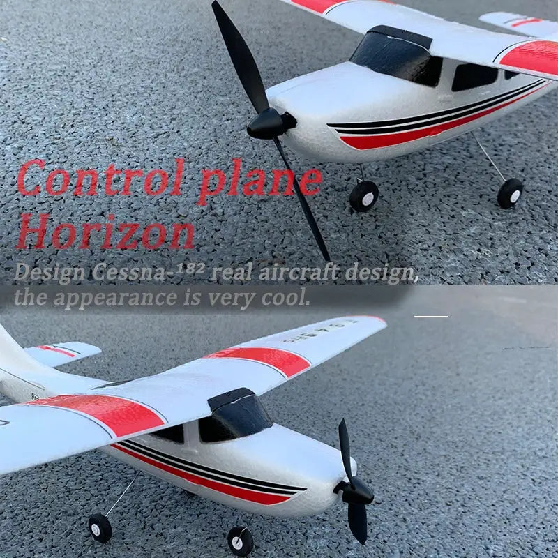 Simples Market WLtoys F949 LCD RC airplane, Cessna 182 style, white with red stripes, fixed-wing with gyroscope
