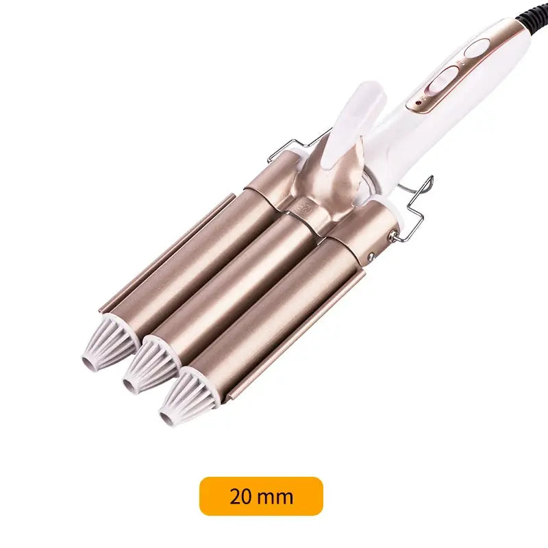 Professional 3-barrel electric hair curler with 20 mm rose-gold barrels