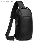BANGE black chest crossbody bag with USB charging, anti-theft and waterproof travel pack