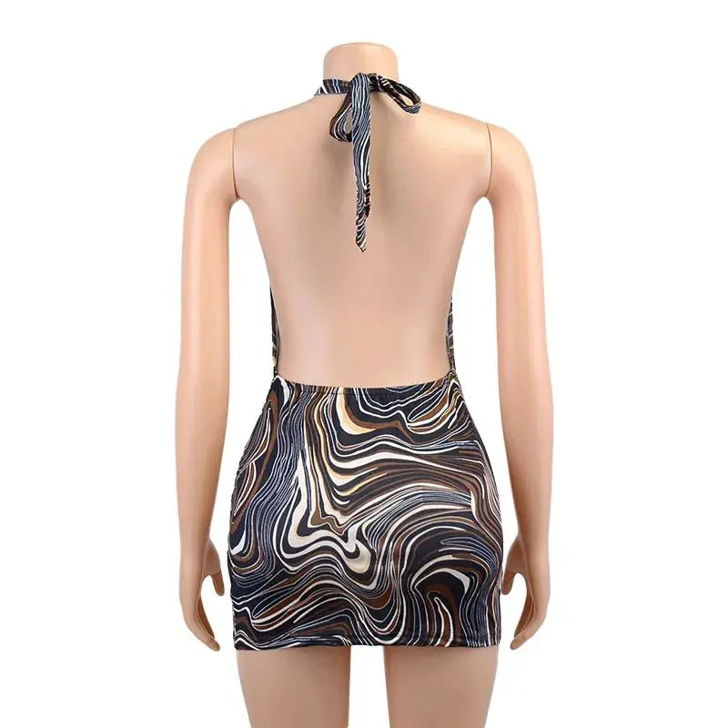 Black Bodycon Halter Dress Women Backless Cutout Mini Sleeveless Party