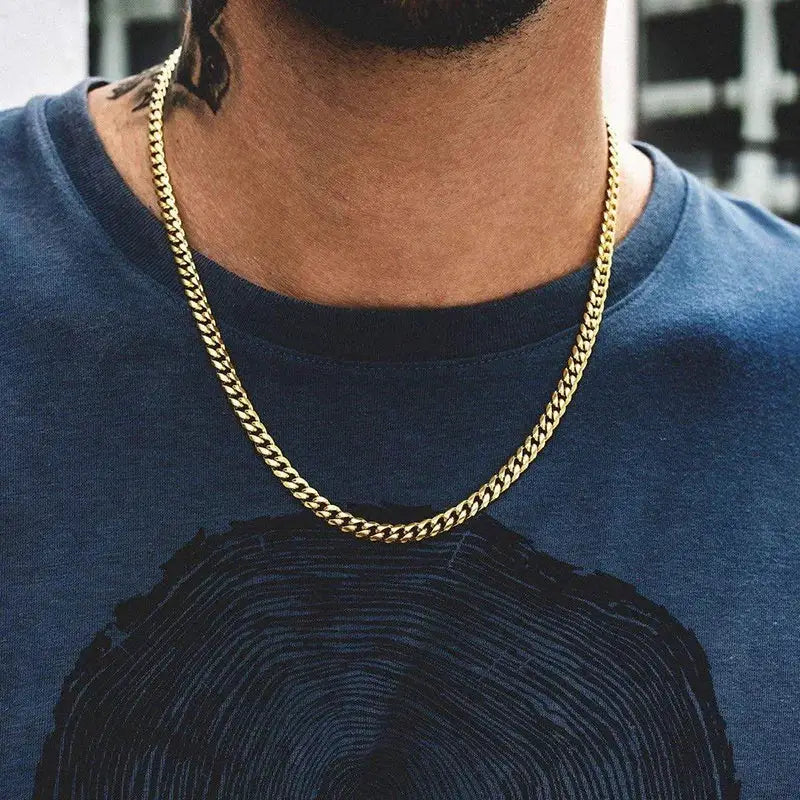 Vnox Cuban Chain Necklace For Men Women Stainless Steel Curb Link Chokers Punk Vintage Gold Color Solid Metal Collar