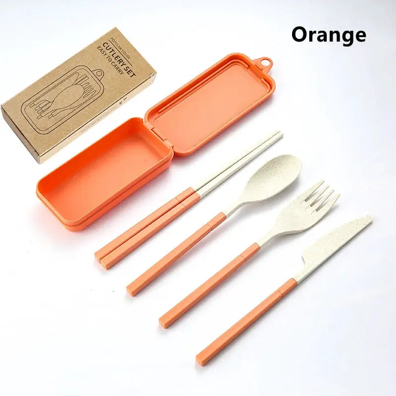 4Pcs Portable Tableware Set Wheat Straw Detachable Cutlery For Travel Picnic Camping Dinnerware Lightweight Durable