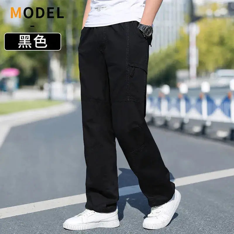 Men's cargo pants black cotton workwear with cargo pockets, Simples Market, size 6XL