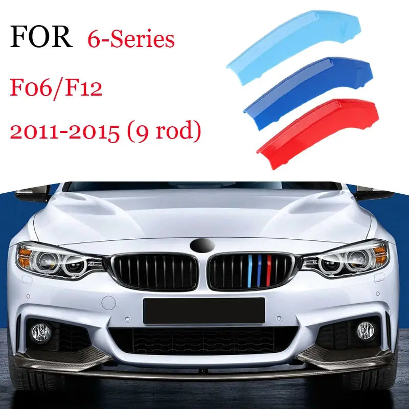 Simples Market 3Pcs Front Grille Trim Strips for BMW; blue, light blue and red M-style trim accents