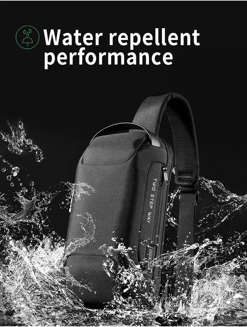 BANGE hot chest bag, black waterproof anti-theft crossbody with USB charging and adjustable strap