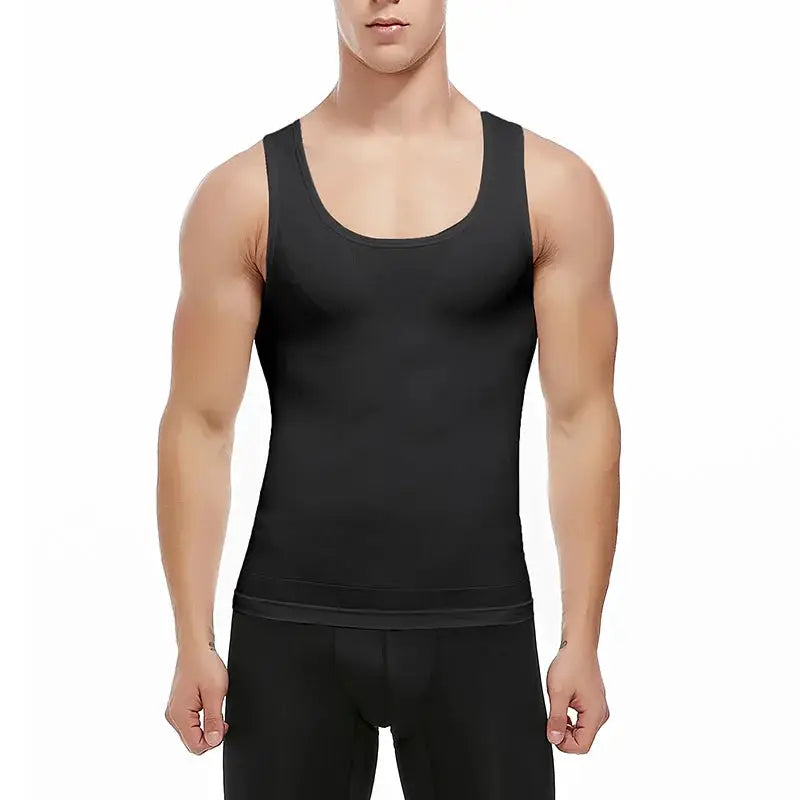 Men's slimming body shaper black compression tank top by Simples Market for abs