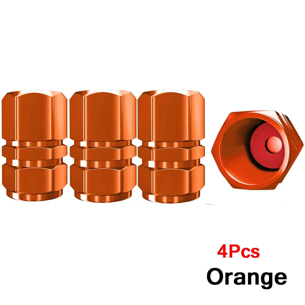Aluminum tire valve caps, orange, 4 pcs, for cars and motorcycles, Simples Market