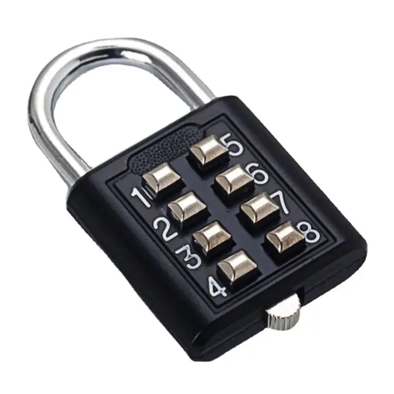 8-digit password code combination padlock for luggage, black zinc-alloy body with keypad and silver shackle