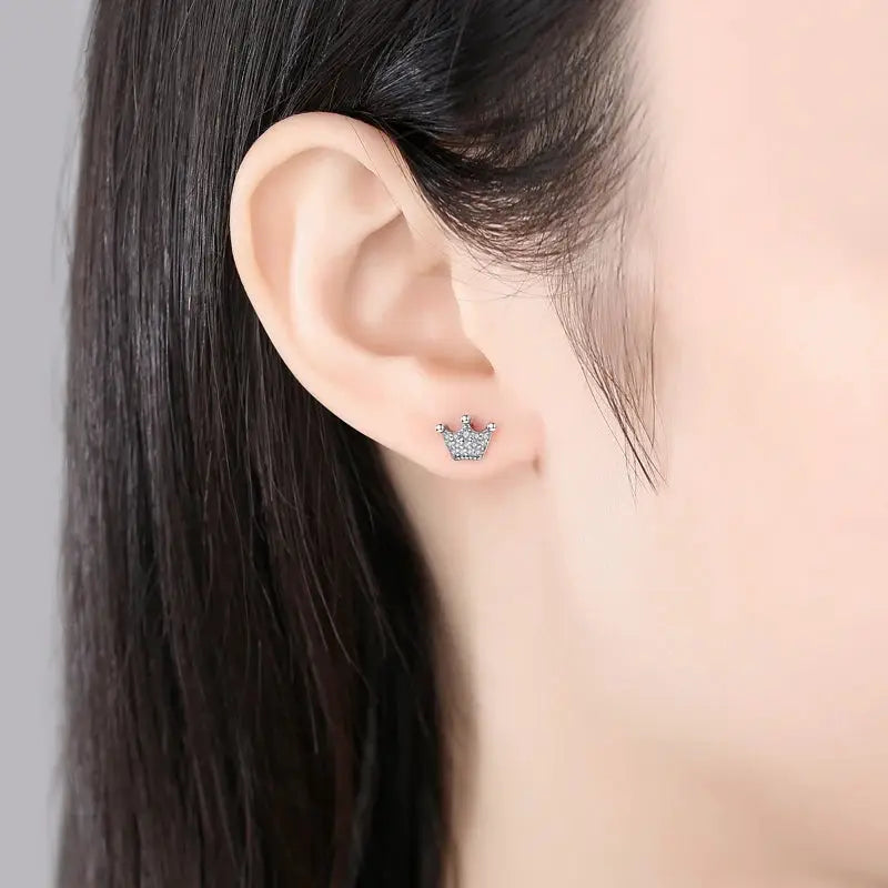 925 Sterling Silver Stud Hoop Earrings For Women Crystal Zircon Rose Gold Crown Heart Infinity Bee Design Jewelry