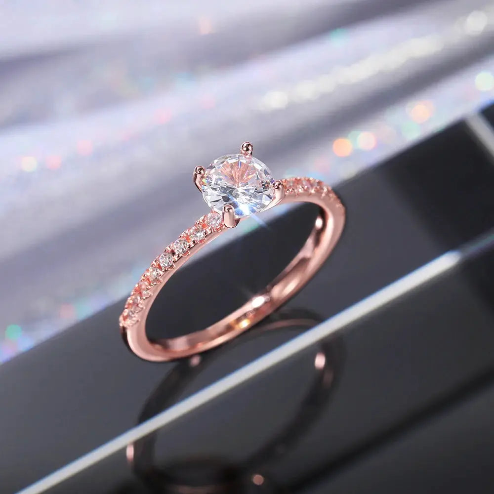 Huitan Classic Four Claw Design Round Zirconia Wedding Engagement Ring for Women Three Color Options Available