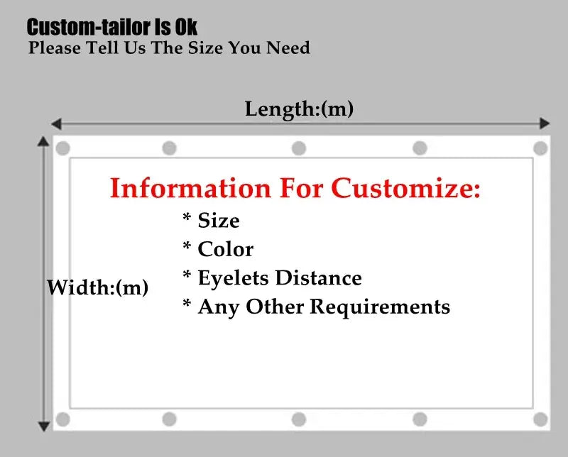 Sunshade net customization guide for Simples Market HDPE shade net, showing length and width options.