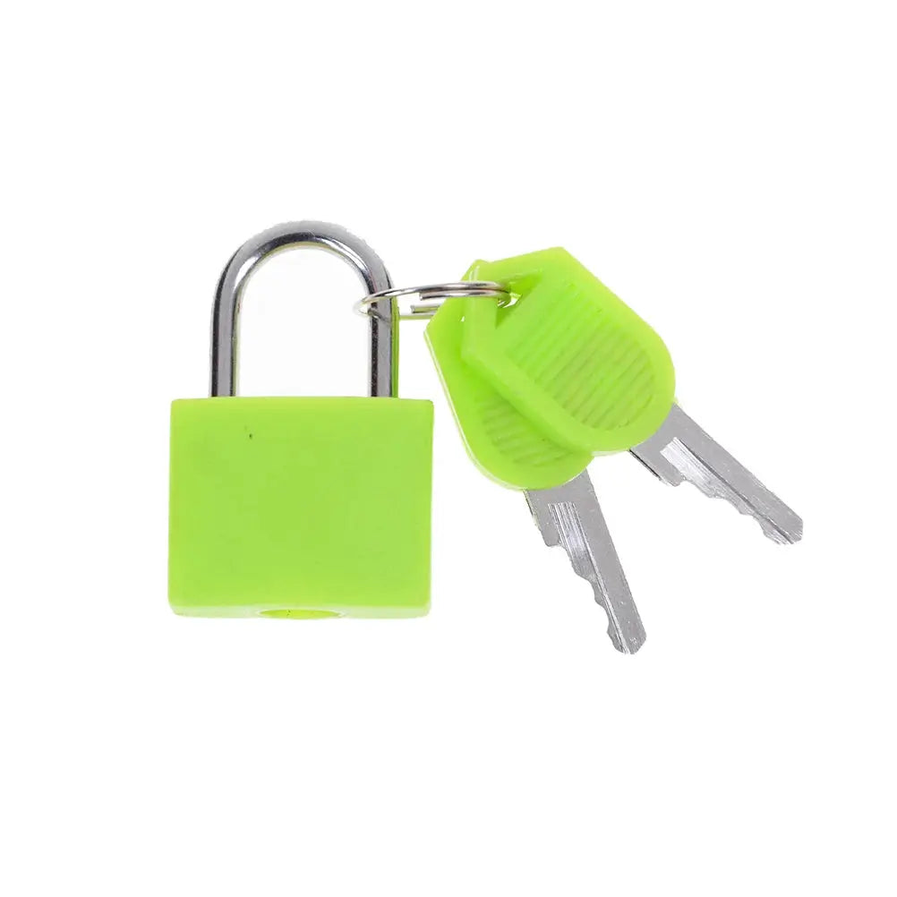 Mini neon green steel padlock with 2 keys for travel and anti-theft