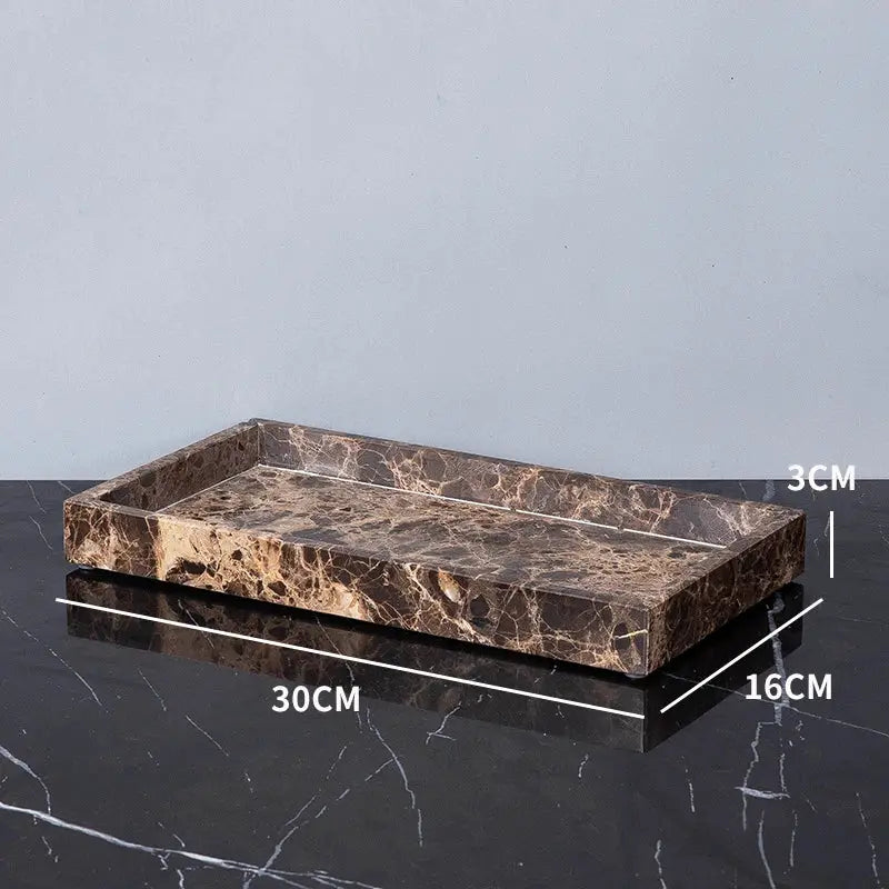 Emperador Dark marble bathroom tray; brown natural stone, 30cm long and 16cm wide