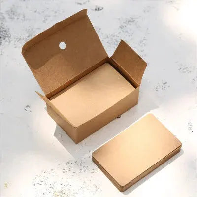 Kraft paper blank business cards in a box; 100pcs/box with brown kraft cards visible