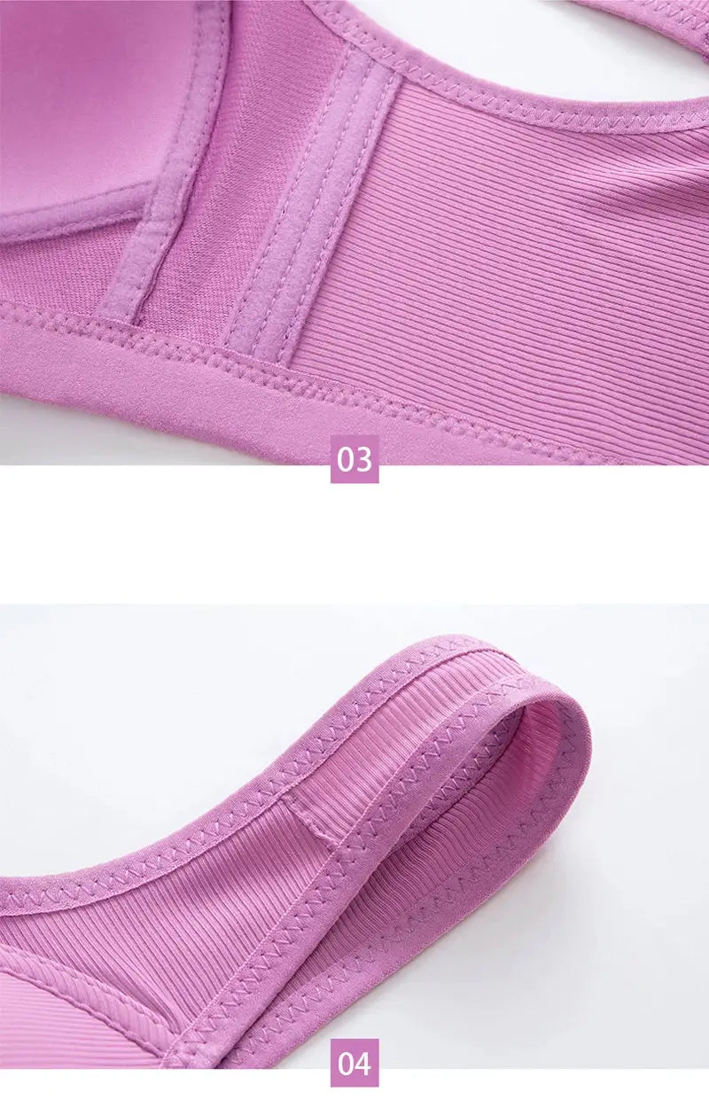 Push Up Front Button Bra in pink lilac with ribbed stretch fabric and wide band