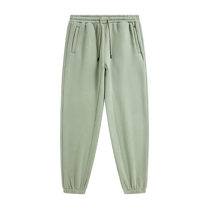 ZODF fleece sweatpants, sage green unisex loose joggers with drawstring and cuffed ankles