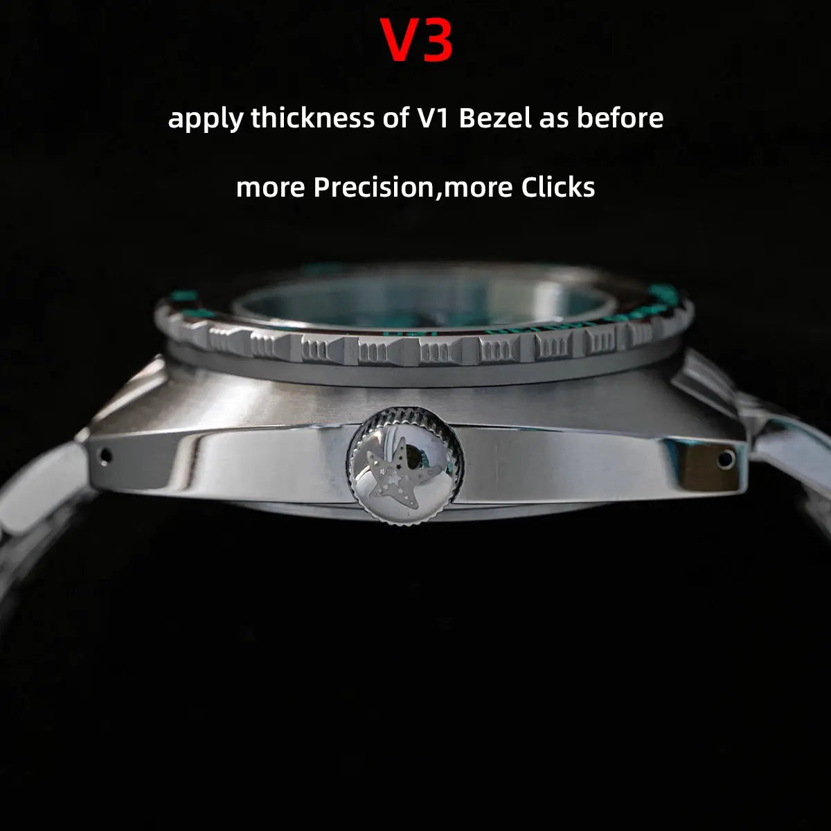 Diver watch for men, silver-tone stainless steel case with knurled bezel and crown with star emblem.