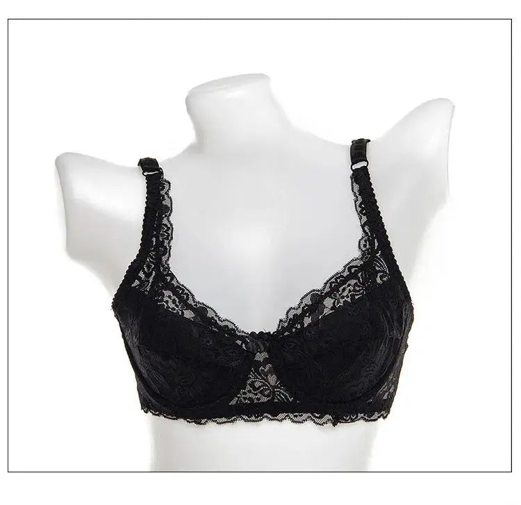 Women's black lace underwire push-up bra by Simples Market with scalloped trim.