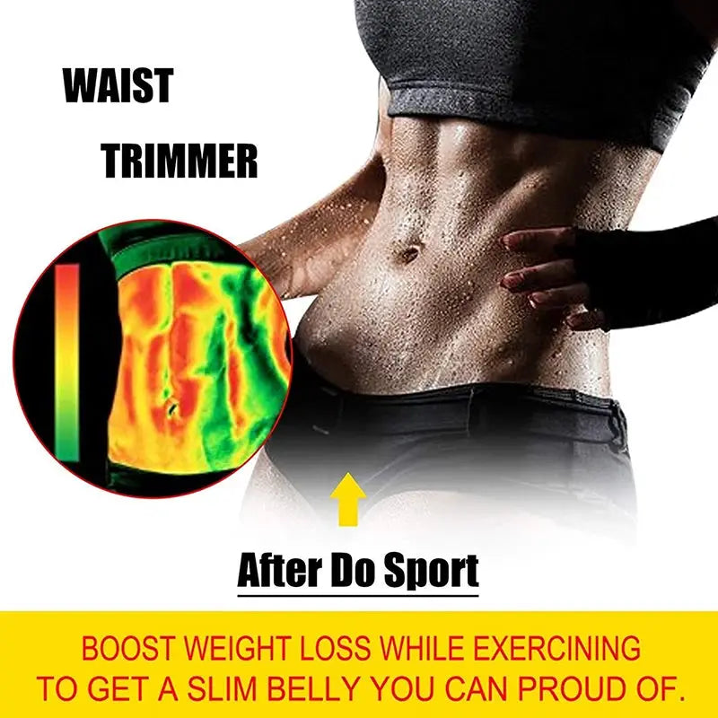 Simples Market sauna waist trainer slimming belt in black; fitness cincher for men and women with heat map abs inset