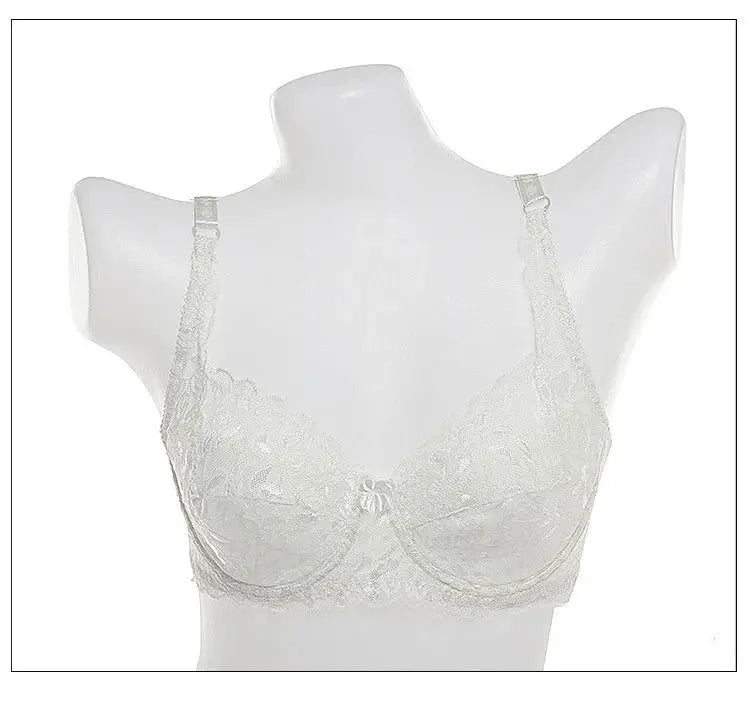 Women's white lace underwire push-up bra on a mannequin