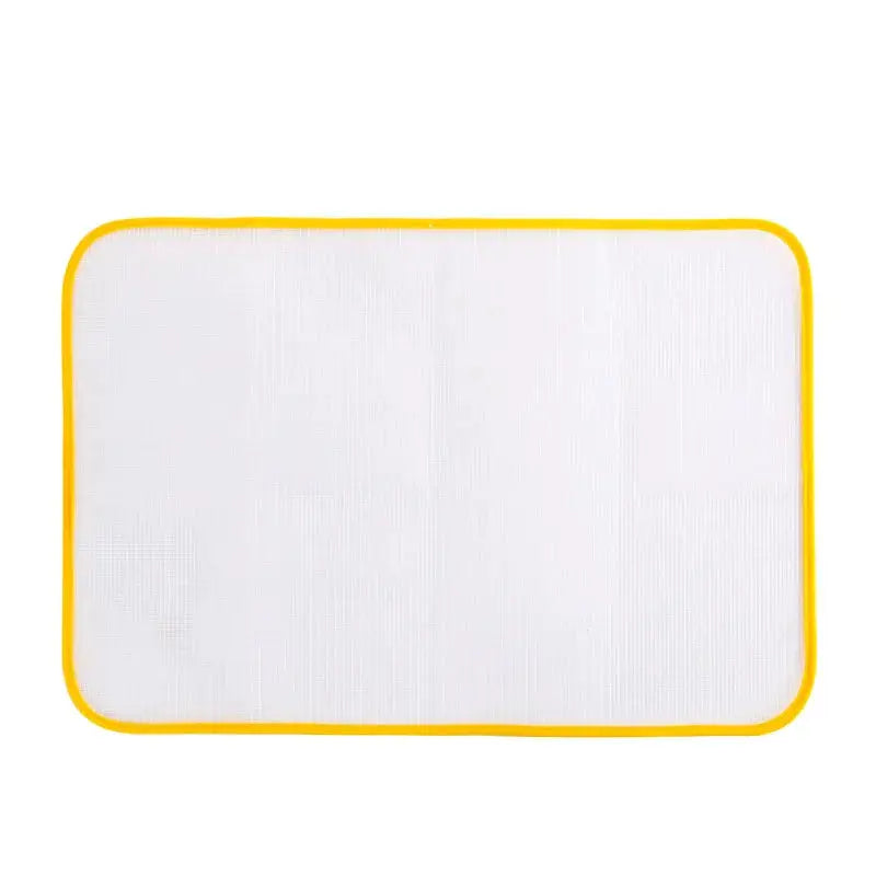 Clothes ironing protection pad by Simples Market, white mesh surface with yellow border