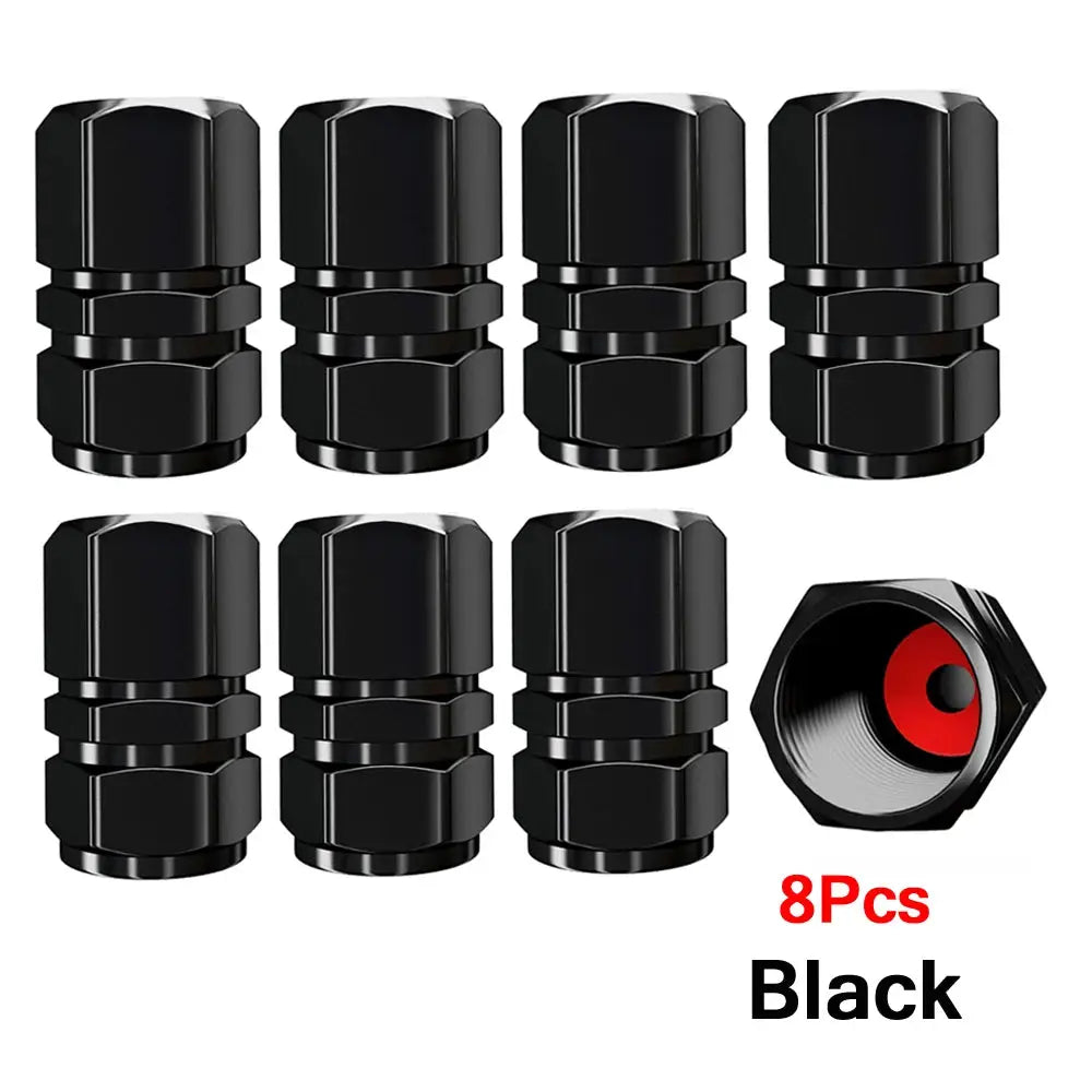 Tire valve caps 8-pack black aluminum alloy dustproof stem covers for cars, motorcycles, trucks