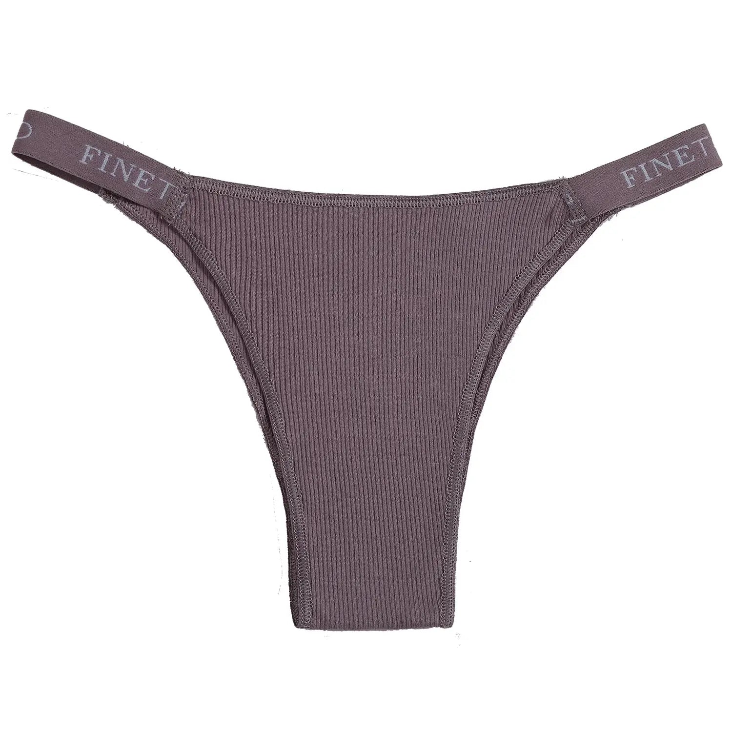 Purple ribbed cotton thong underwear with FINET waistband