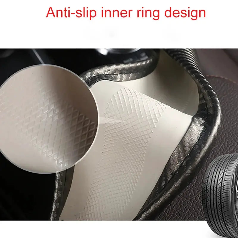 Carbon fiber steering wheel cover by Simples Market with anti-slip inner ring and white textured inner pad