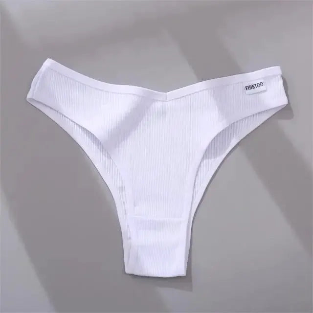 FINETOO white cotton Brazilian thong underwear with V-waist and T-back