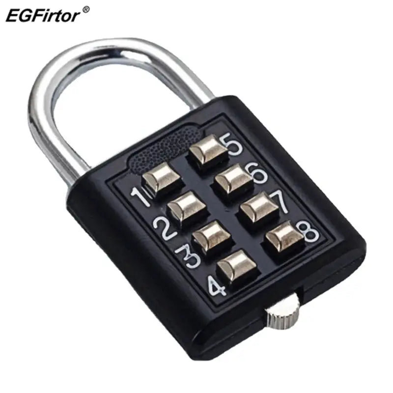 8-digit combination padlock by Simples Market with keypad, black zinc-alloy body and silver shackle