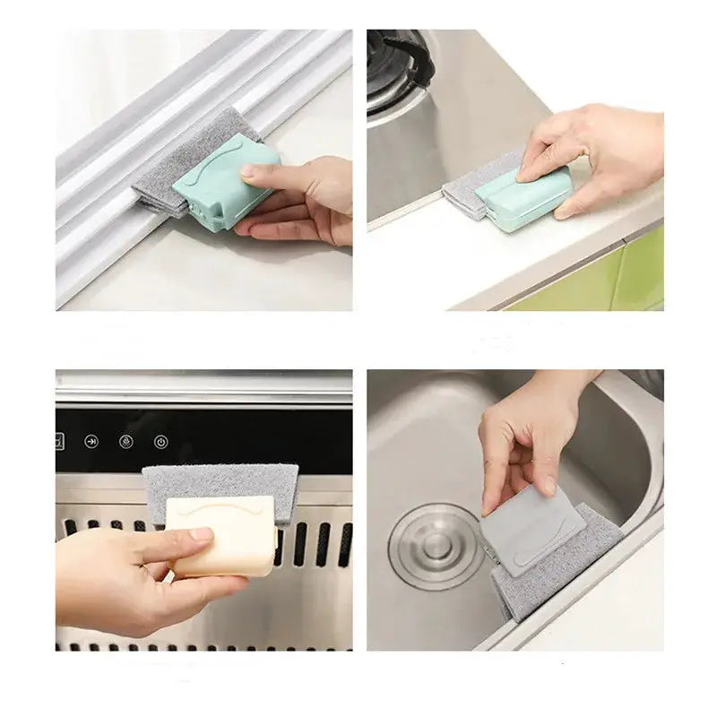Groove cleaning brush by Simples Market; teal sponge pad window/slot cleaner, 4-piece set