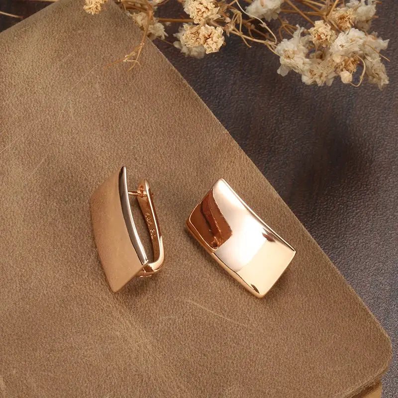 Kinel 585 Rose Gold Glossy Dangle Earrings For Women Fashion Geometric Square Drop CZ Cubic Zirconia Jewelry - Simples Market
