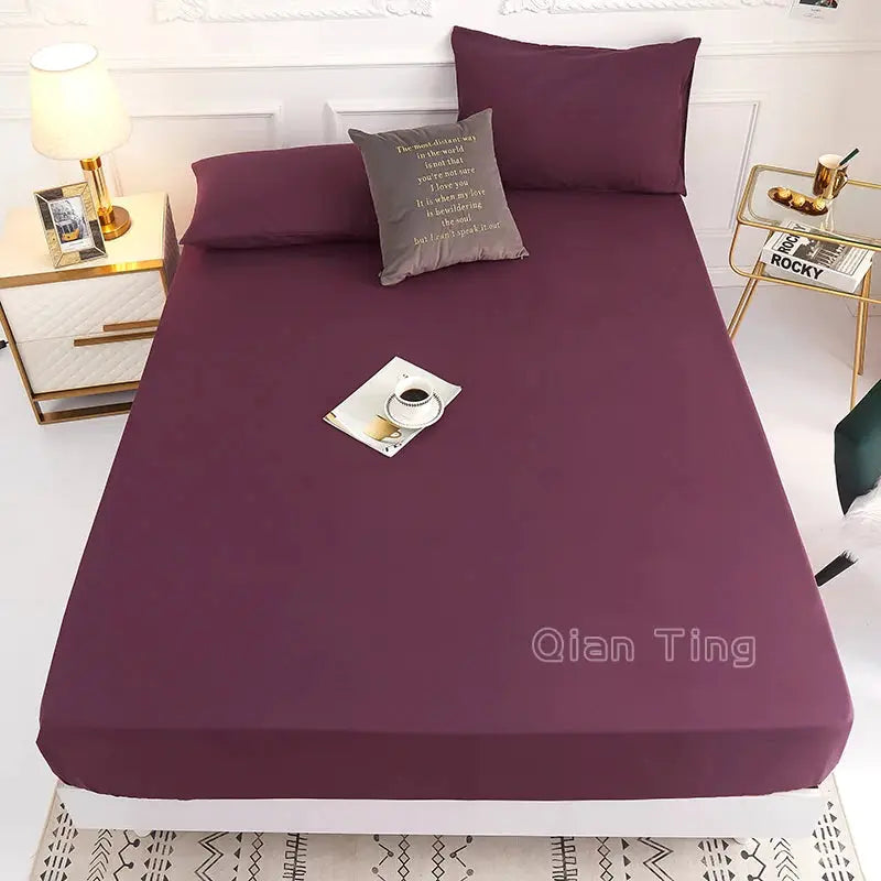 Purple solid color polyester fitted bed sheet with elastic edges, 1 piece