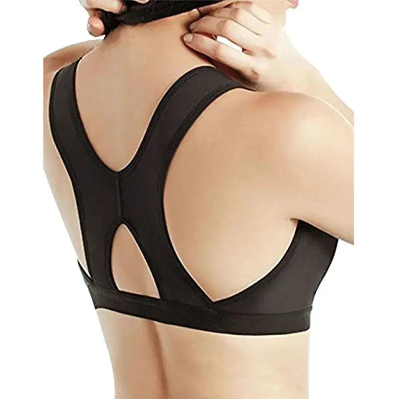 Burvogue women's black racerback sports bra with back keyhole cutout