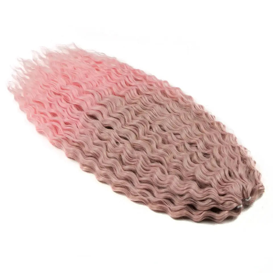 Ariel Curl Water Wave Crochet Hair extensions, ombre pink to brown, 22in, synthetic braid extension