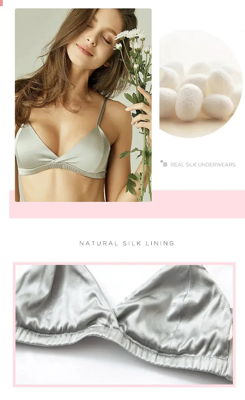 SuyaDream wire-free silk bra with natural silk lining in silver, 3/4 cup, everyday wear by Simples Market