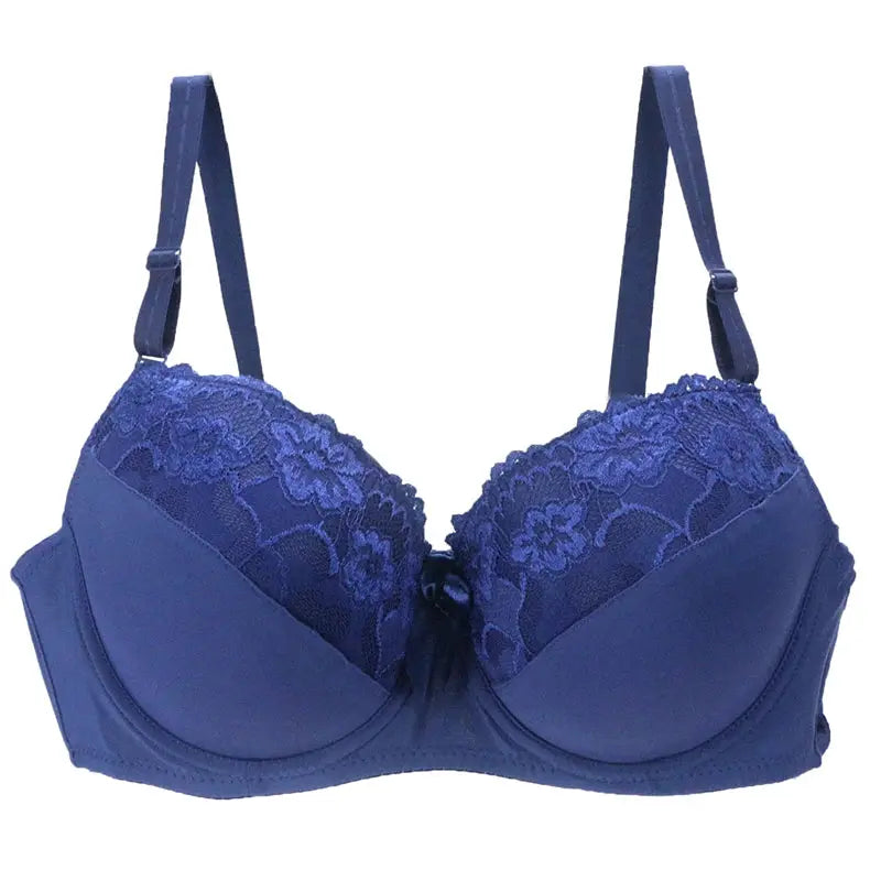 Nouvelle blue lace unlined bra with underwire and adjustable straps
