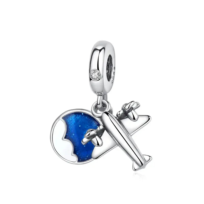 925 Sterling Silver Travel Theme Charms Beads London Bus Paris Suitcase Sam Panda Bracelets Necklaces Women DIY Jewelry