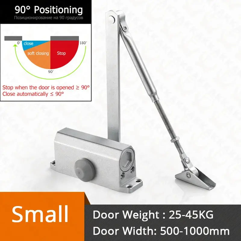 KAK hydraulic door closer by Simples Market, adjustable speed, silver metal finish for 25–80 kg doors