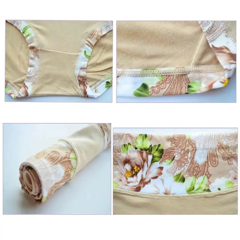 Simples Market floral print plus-size panties set, beige with large blossoms, 3-pack.