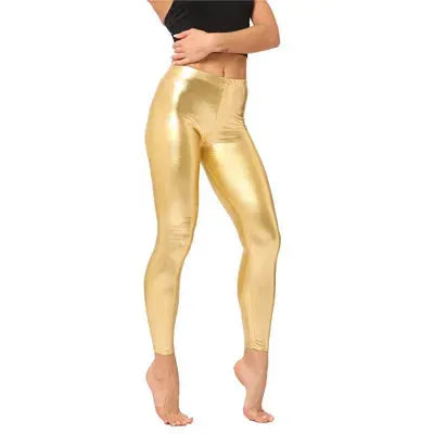 Leggings gold metallic laser leather for ladies, shiny finish